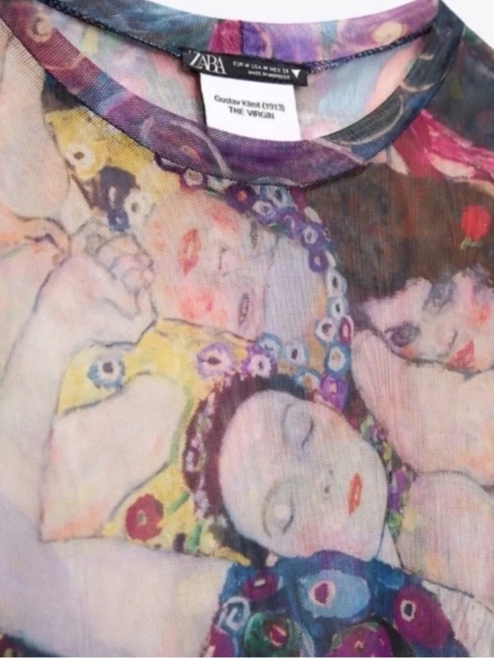 ZARA Art Print The Virgin Gustav Klimt Sheer Mesh Long Sleeve Bodysuit